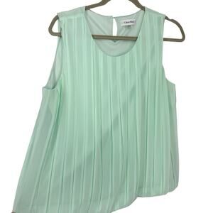 Calvin Klein Pleated Sleeveless Chiffon Top women Size XL Mint Green